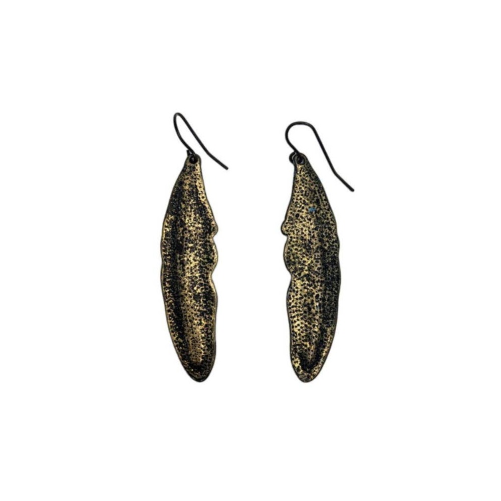 Blue Hand-Painted Brass Feather Earrings - Picture 4 of 8